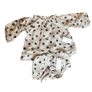 Rylee + Cru ‘Winter Flower’ Cream and Black Floral Top & Bloomers Set